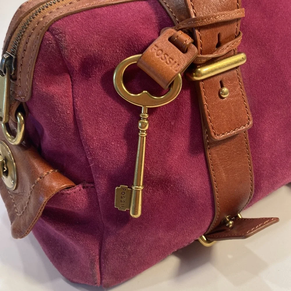 FOSSIL Maddox Brown Leather with Purple Suede Satchel - Picture 5 of 11